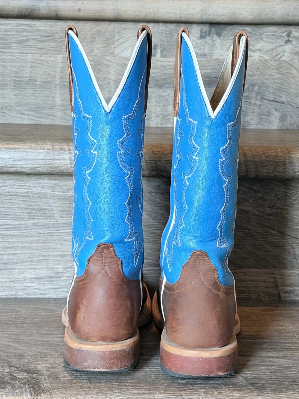 HP Kids Western Cowboy Boots Blue Brown Square Toe Size 4